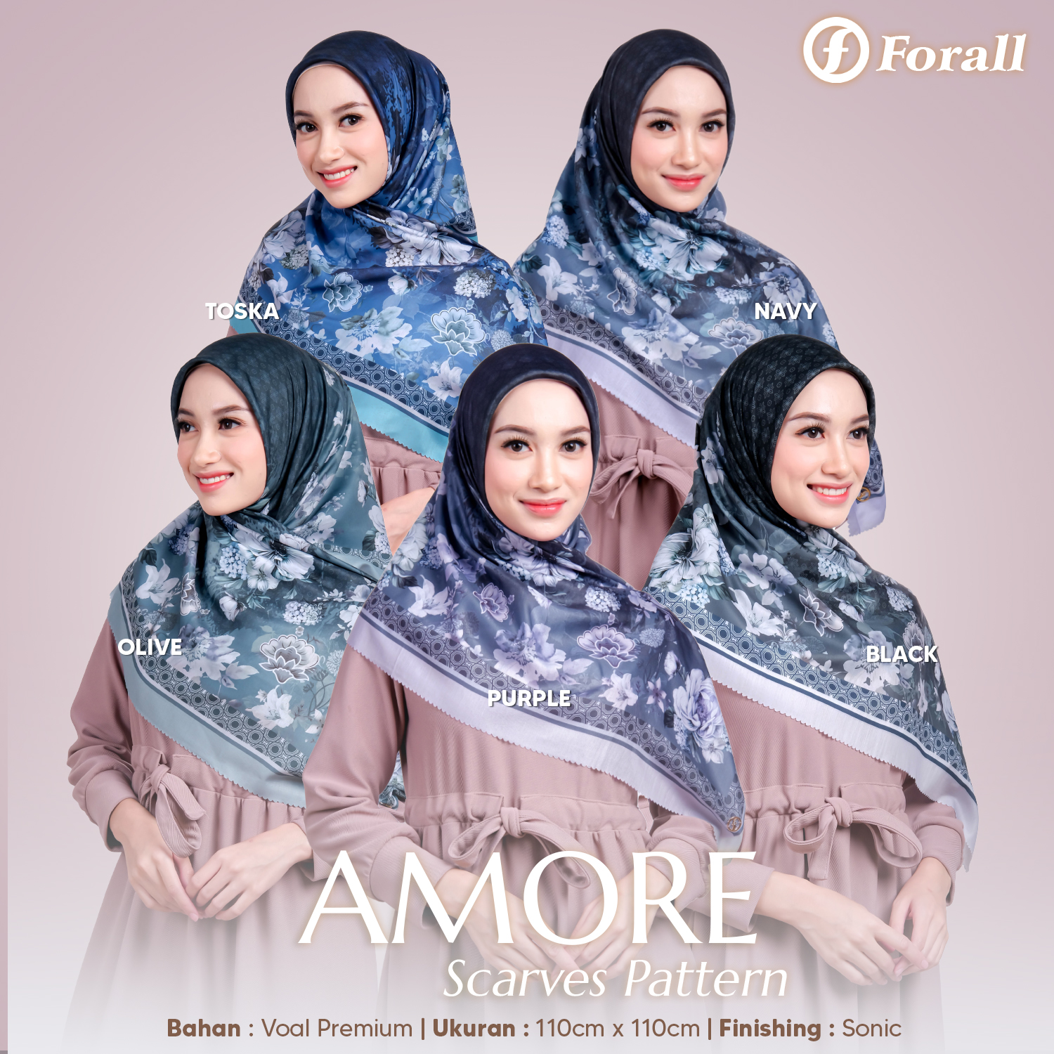 Jilbab Segiempat Voal Premium Digital Print Forall - AMORE